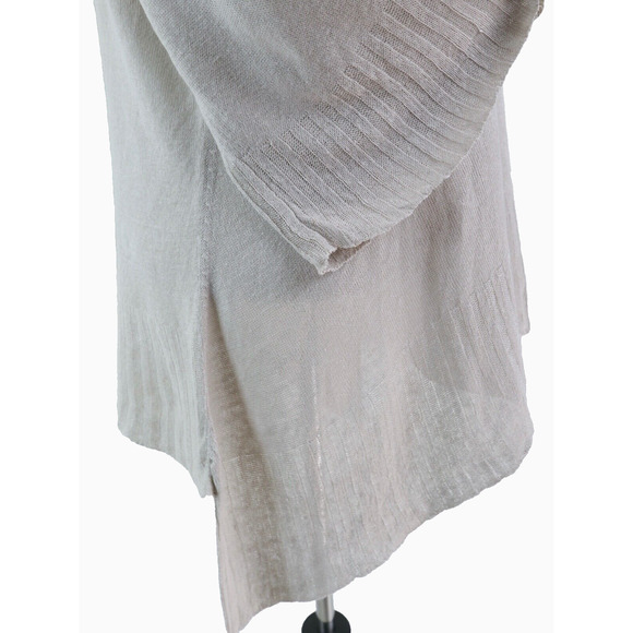J Jill Size M Linen Blend Knit Top Lightweight Asymmetrical Hem Beige - Picture 7 of 11